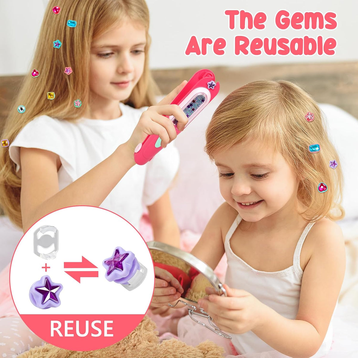 Vunrahsg Hair Gem Stamper Kit Hair Accessories for Girls Toy Bling Hair Styling Tool Reusable Shining Diamonds Hair Bead Jewelry Crafts Styling Head Stuff Birthday Gifts Toys 3 4 5 6 7 8-12 Girl Toys