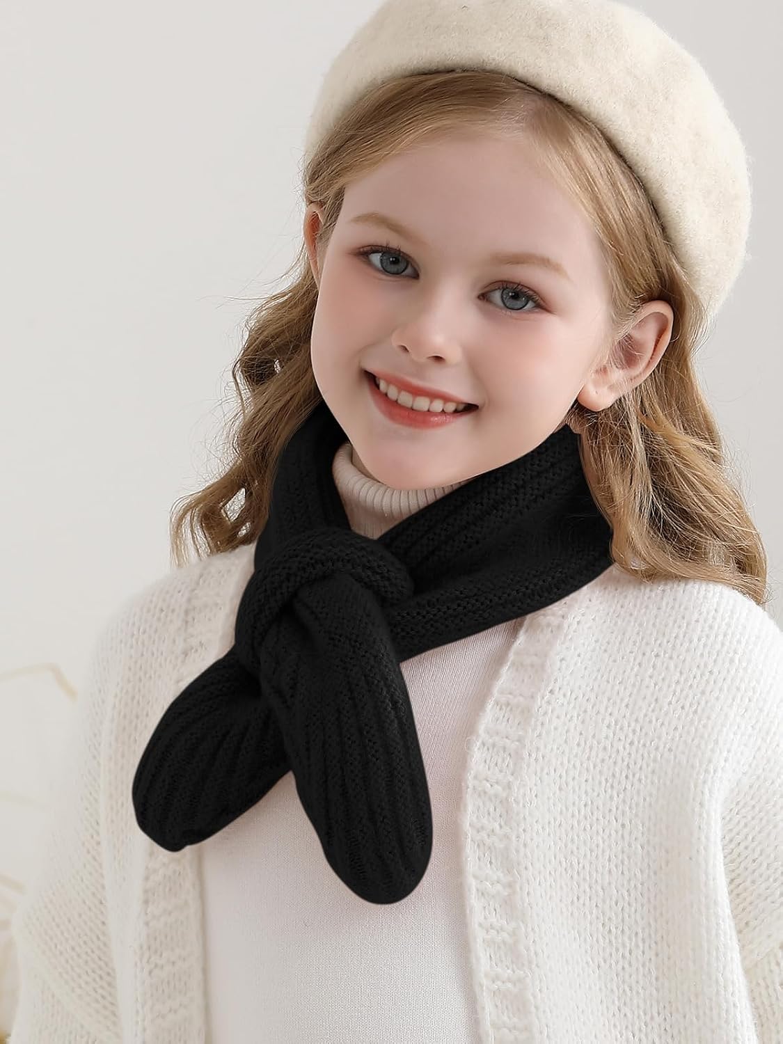Haloumoning Kids Girls Knit Scarf Toddler Warm Winter Cross Tie Wrap Neck Warmer Cute Scarves 1-14 Years