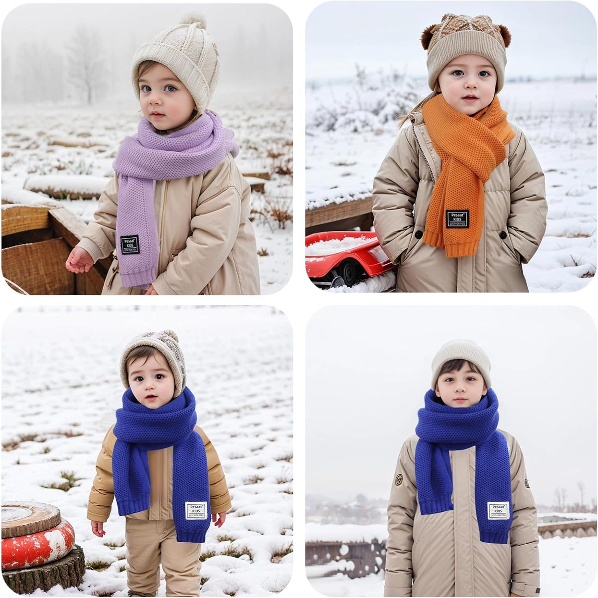PESAAT Kids Winter Infinity Scarf Knit Cotton Toddler Boy Girls Scarves