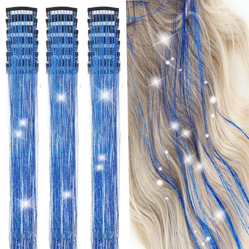 18 Pcs Hair Tinsel Clip in, Pink Hair Tinsel Kit, Tinsel Hair Extensions