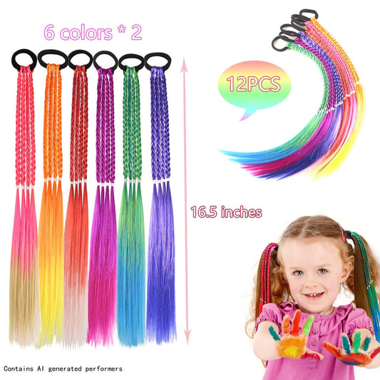Girl hair accessories, children's colorful braided hair extensions