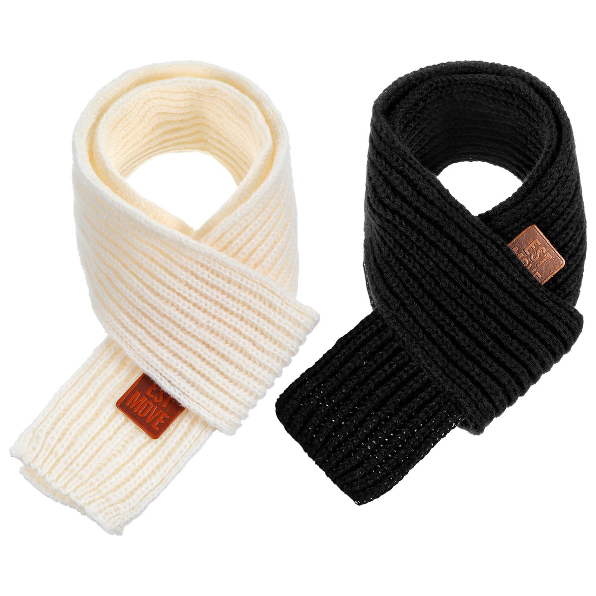 Abeillo 2 Pack Warm Kids Winter Knit Scarves Soft Knitted Neck Warmer Scarf Warm Scarves Wrap for Boys Girls