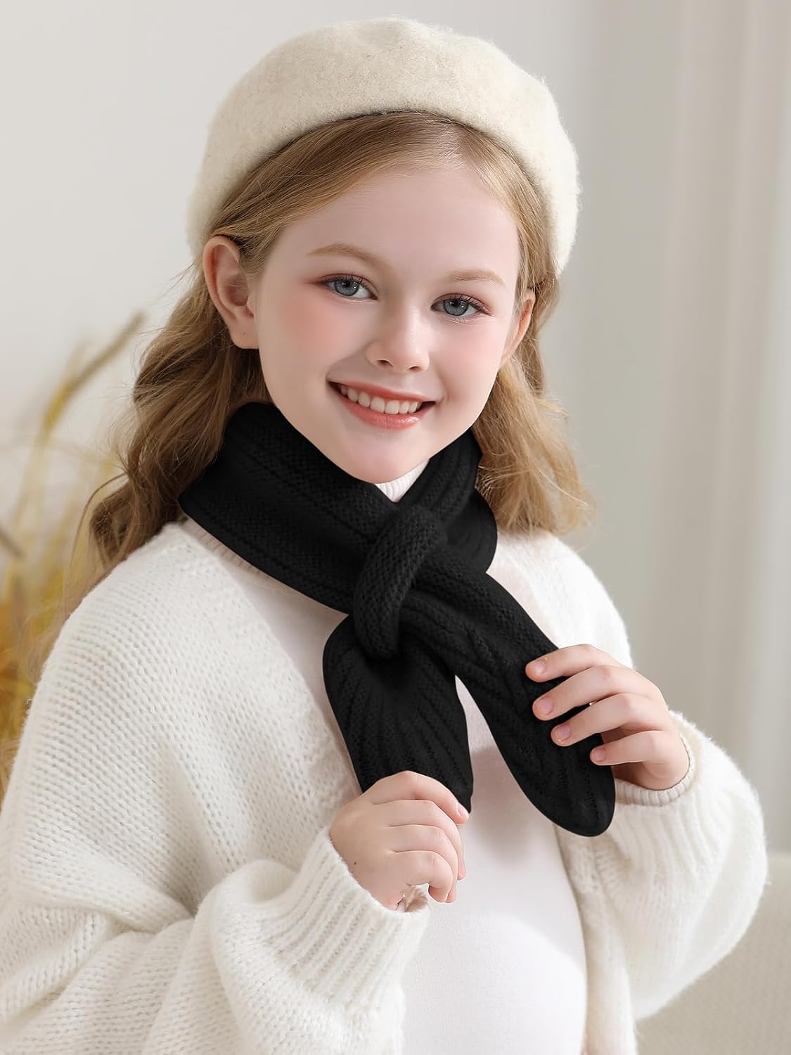 Haloumoning Kids Girls Knit Scarf Toddler Warm Winter Cross Tie Wrap Neck Warmer Cute Scarves 1-14 Years