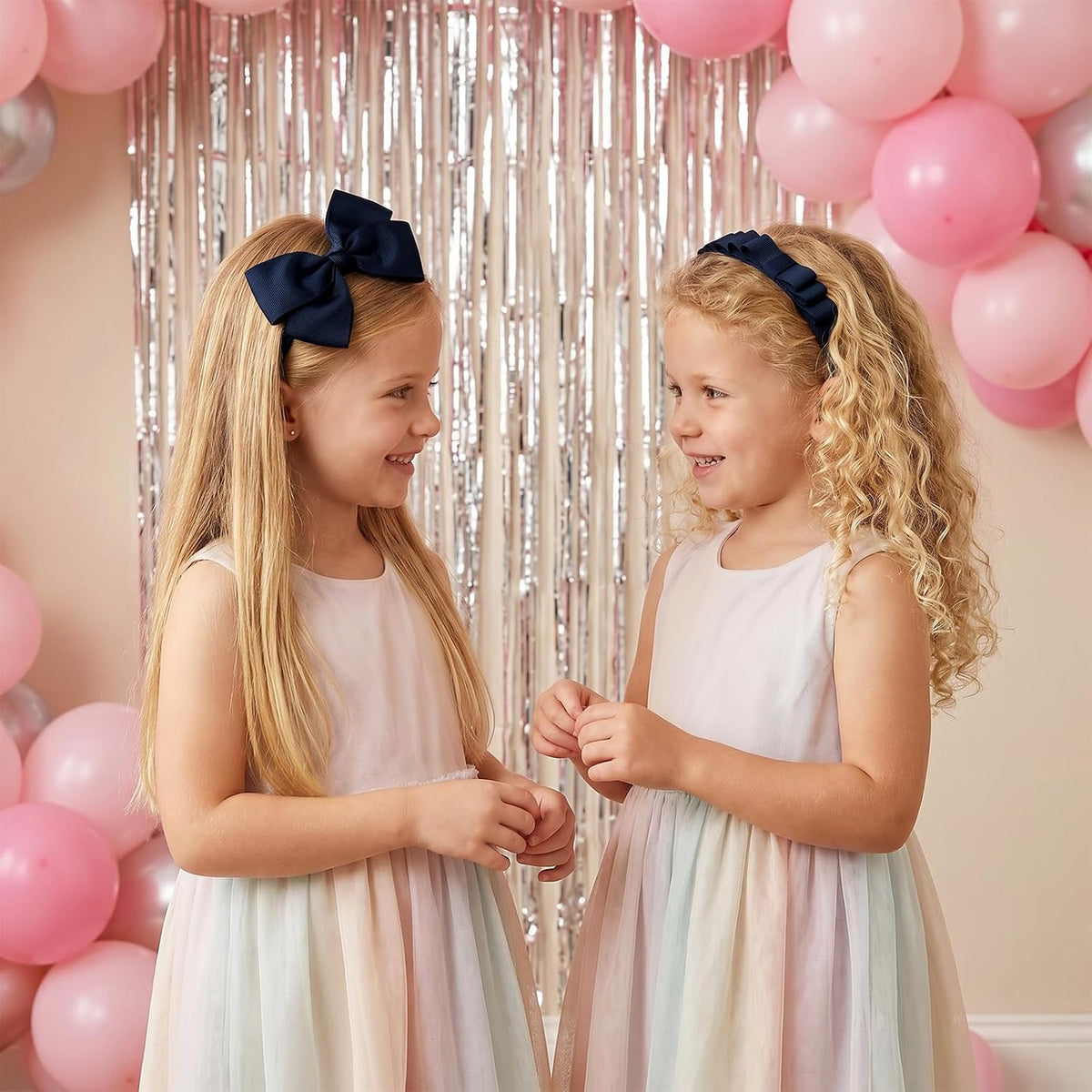 2Pcs Navy Blue Bow Headbands for Girls Toddler Uniform Hair Accessories