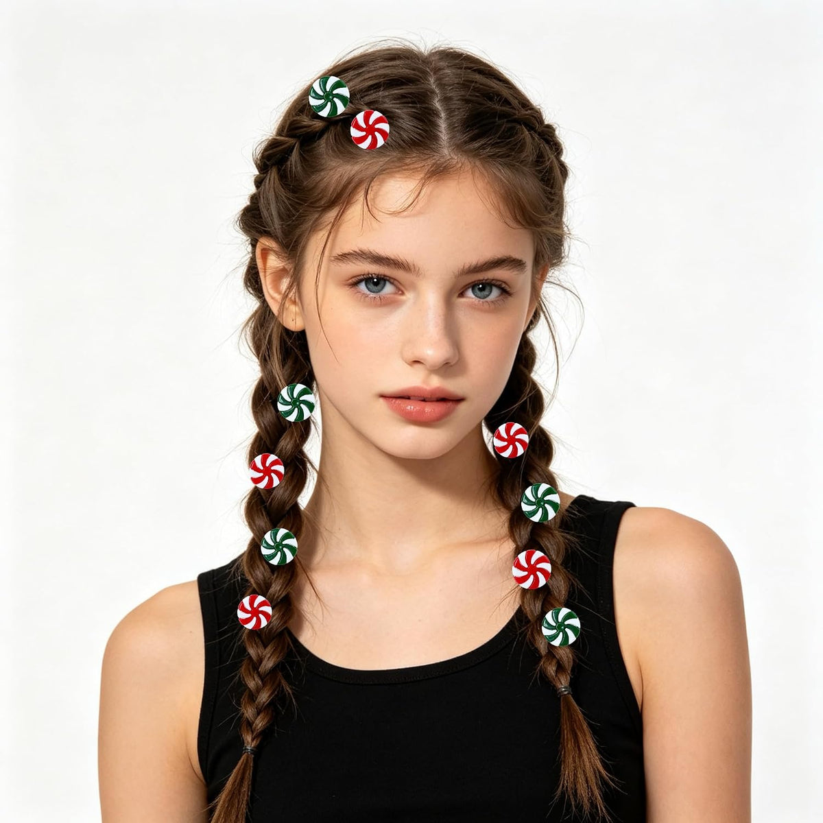 10Pcs Mini Peppermint Candy Hair Clips, Christmas Hair Accessories