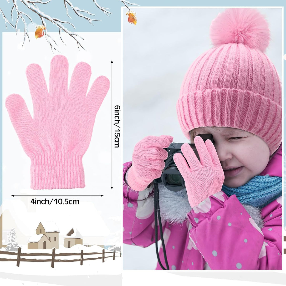 JaGely 2 Sets Kids Winter Hat Gloves Scarf Set Girls Boys