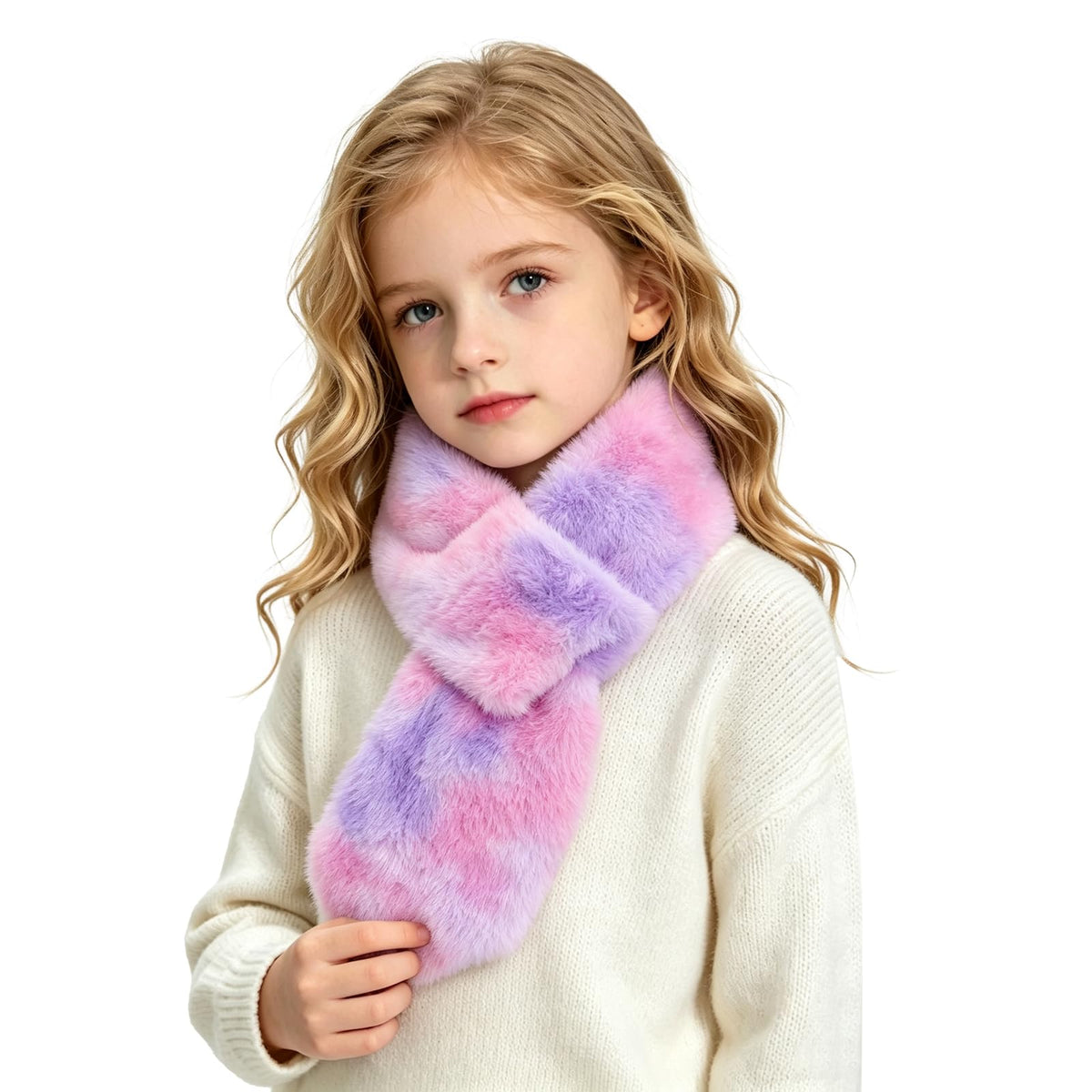 Warm Kids Scarf For Girls Winter Fuzzy Scarves Colorful Ski Windproof Neck Warmer