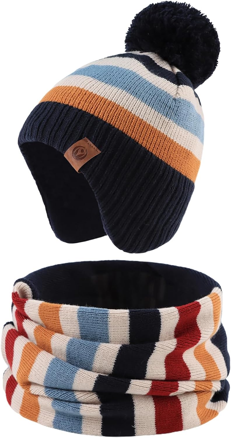 JANGANNSA Knitted Baby Hat Scarf Winter Warm Boy Girl Beanie Fleece Lining