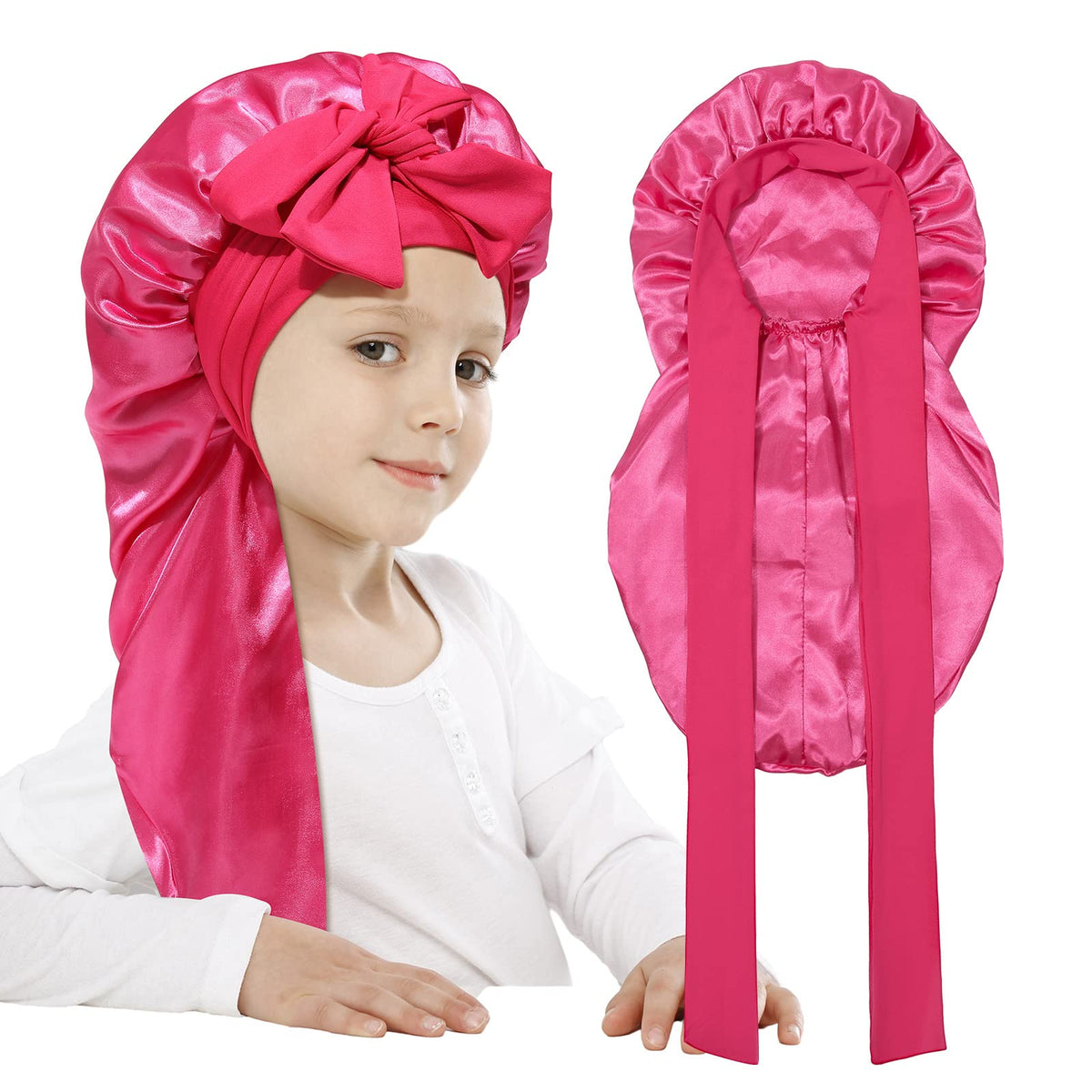 AWAYTR Kids Satin Bonnet for Girls Braids Long Hair Bonnet Sleeping Cap
