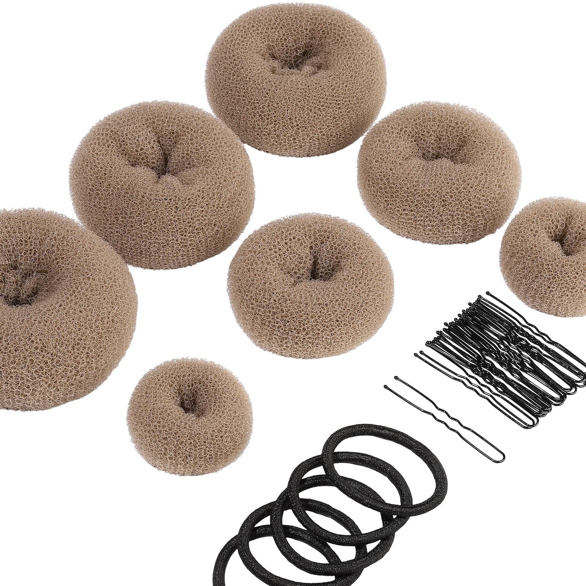Teenitor Hair Bun Maker, 7pcs Bun Donuts for hair Buns(1 Extra-Large, 2 Large, 2 Medium, 2 Small), Light Brown