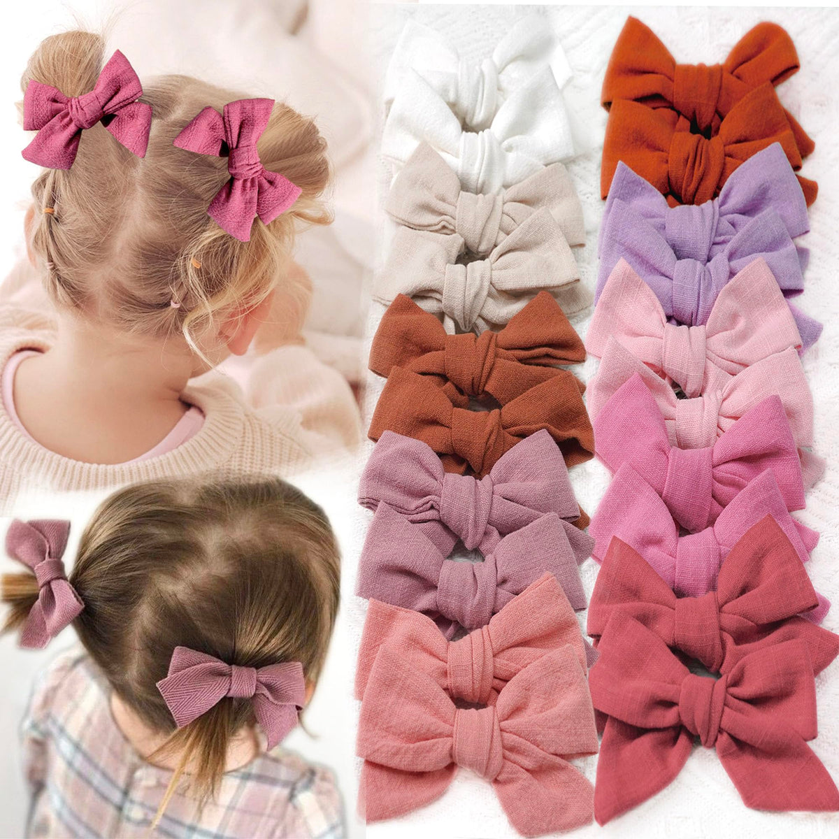 CÉLLOT 40 Pieces Girls Hair Bows Linen Fabric Bows Alligator Clips Hair Accessories for Little Girls Toddlers Kids and Teens