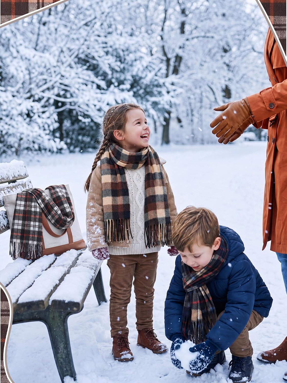 Bencailor 4 Pcs Kids Winter Scarf Kids Buffalo Plaid Scarves Christmas Warm Shawls Scarves Parent Child Scarf for Boys Girls