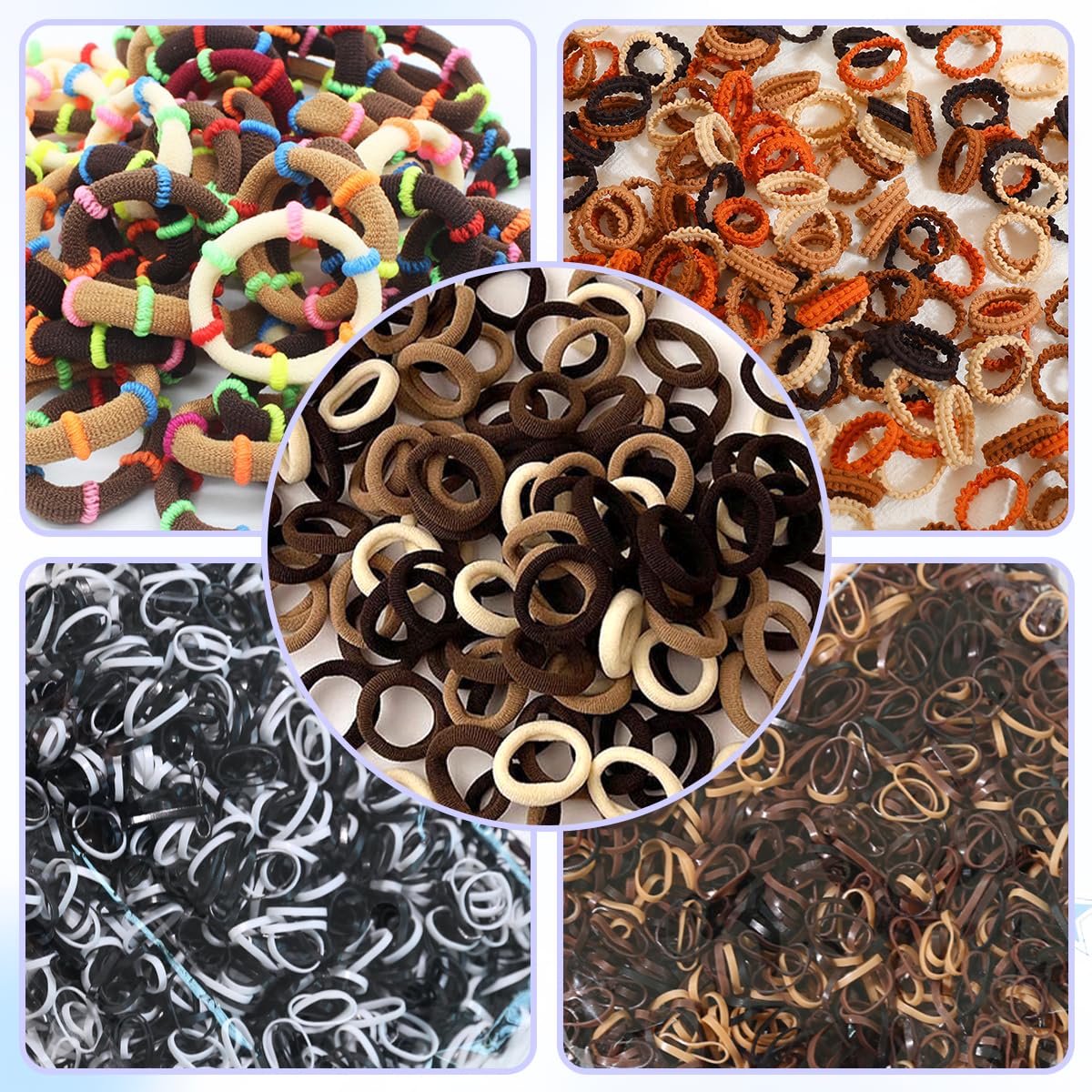 889 pcs Hair Rubber Bands Neutral Colors Elastic Hair Ties for Girls Hair Accessories Set with 30 pcs Star Hair Clips