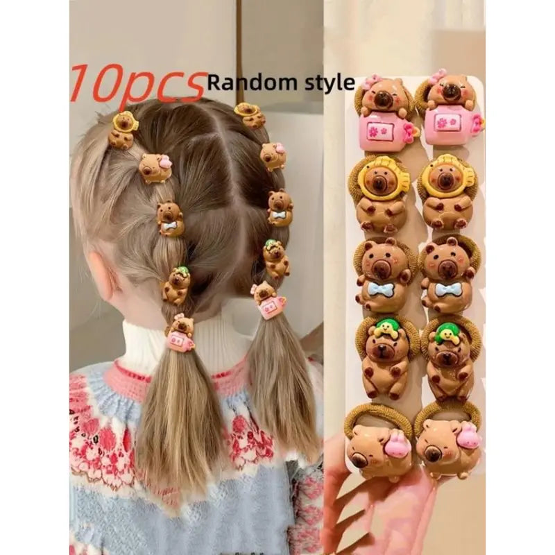 Capybara Animal Faces Hair Ties Pack, 10-20 Pcs Cute Soft High-Stretch Non-Damaging Colorful Elastic Cute Hair Accessories for Girls, Year-Round Daily Wear & Styling