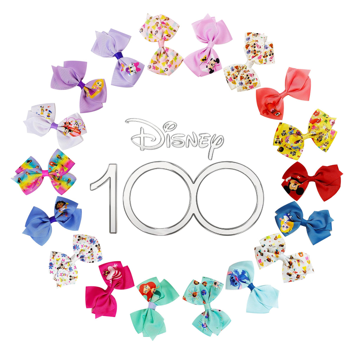 Disney Princess - Girls Hair Accessories Gift Set - Kids Hair Bows - 7 Pcs 4 Inch Bundle - Different Princess on Each Clip - Alligator Clip Ages 3+