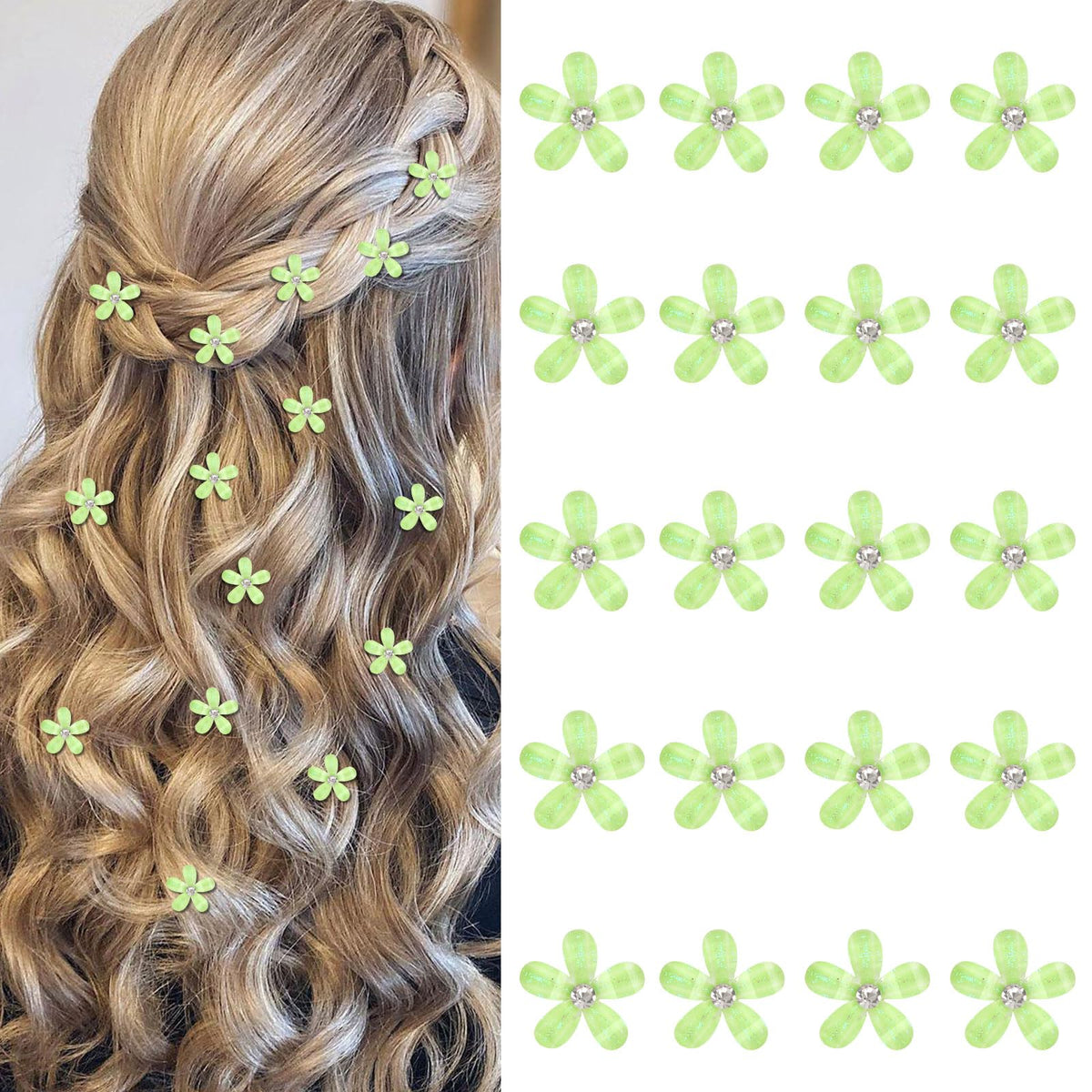 YISSION Colorful Rhinestone Hair Accessories - Mini Flower Hair Clips, Pins & Barrettes for Wedding, Bridal, Girls & Women