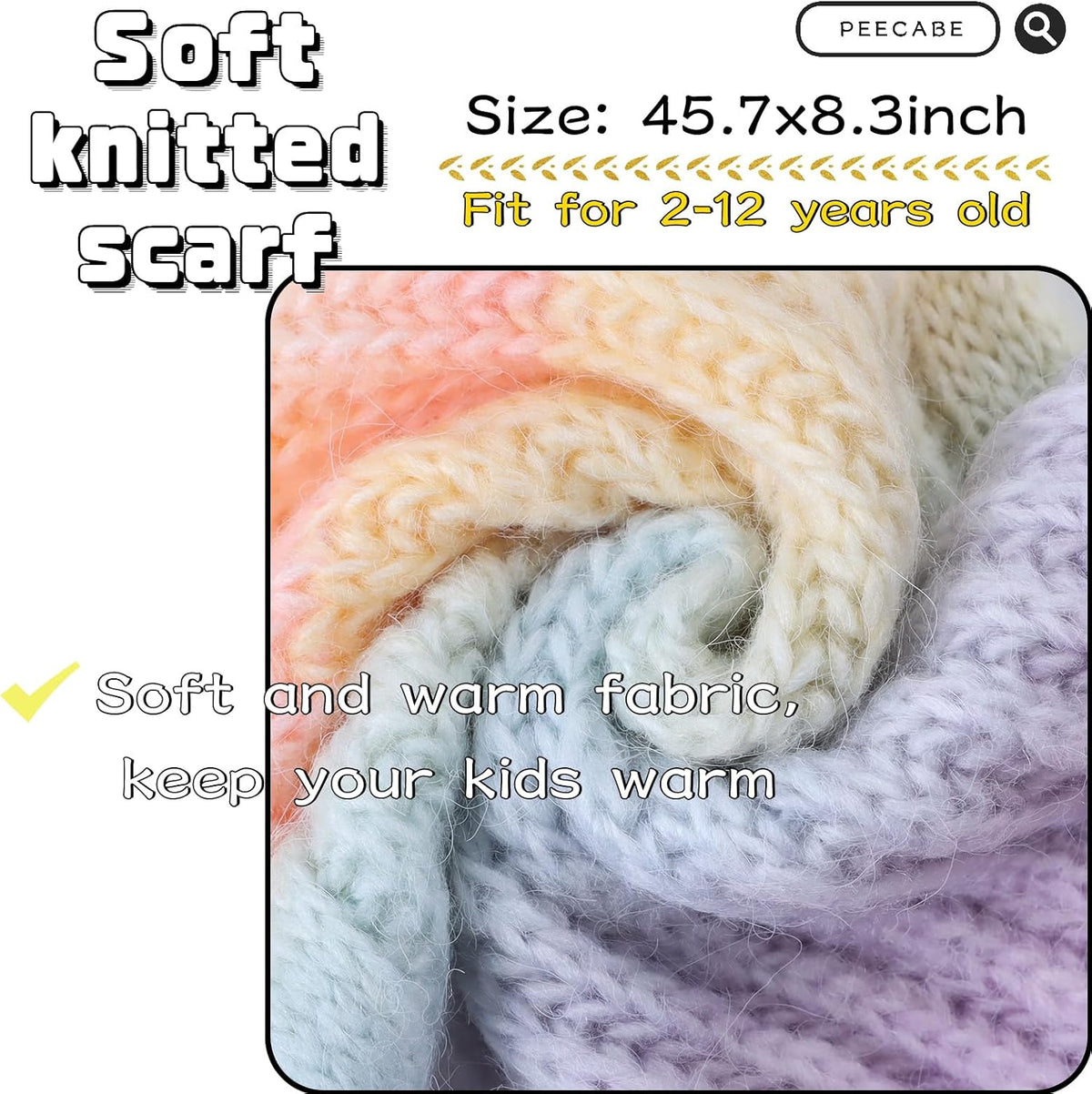 Peecabe Kids Knit Scarf Neck Warmer Soft Warm Winter Classic for Boys Girls