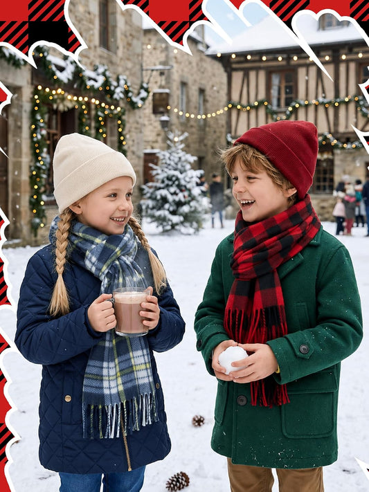 Bencailor 4 Pcs Kids Winter Scarf Kids Buffalo Plaid Scarves Christmas Warm Shawls Scarves Parent Child Scarf for Boys Girls