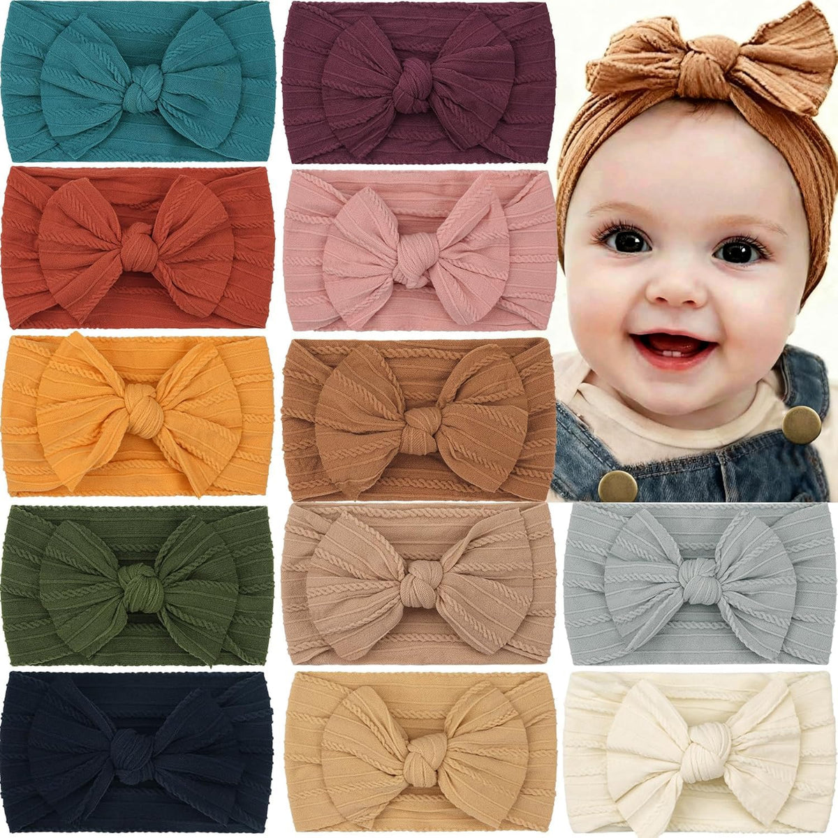CÉLLOT 20 Colors Super Stretchy Soft Knot Baby Girl Headbands with Hair Bows Nylon Head Wrap For Newborn Baby Girls Infants Toddlers Kids