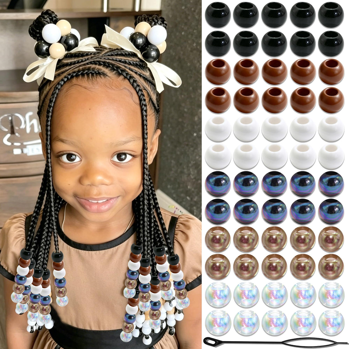 NAISKA 60PCS Blue Pink Hair Beads Purple Beads for Braids Iridescent Mermaid Dreadlock Pony Bead 3 Colors Loc Jewelry Summer Hair Accessories for Kids Girls