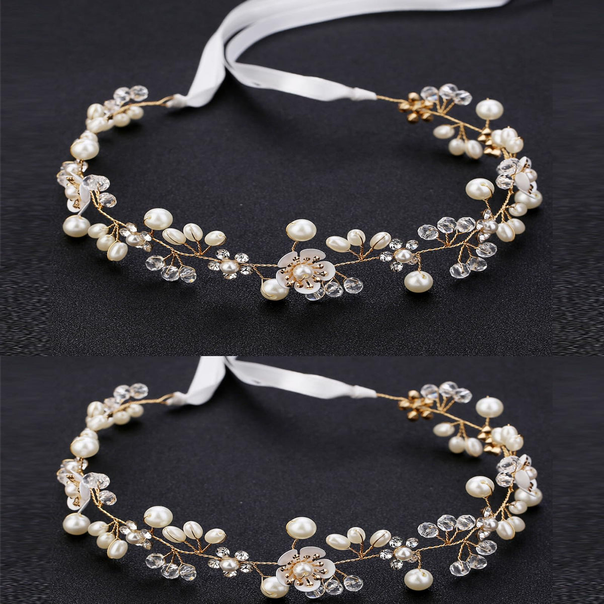 KAYZON Hair Accessories: Bridal Pearl Flower Headpiece Headband for Girls, Flower Girls, and Women (Gold)