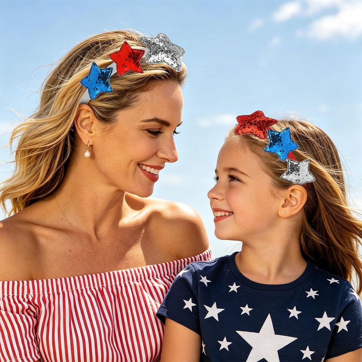 Semato 6 Pcs Star Patriotic Headbands Red White and Blue 4th of July Hair Accessories ndependence Day Themed Headband for Women Girls