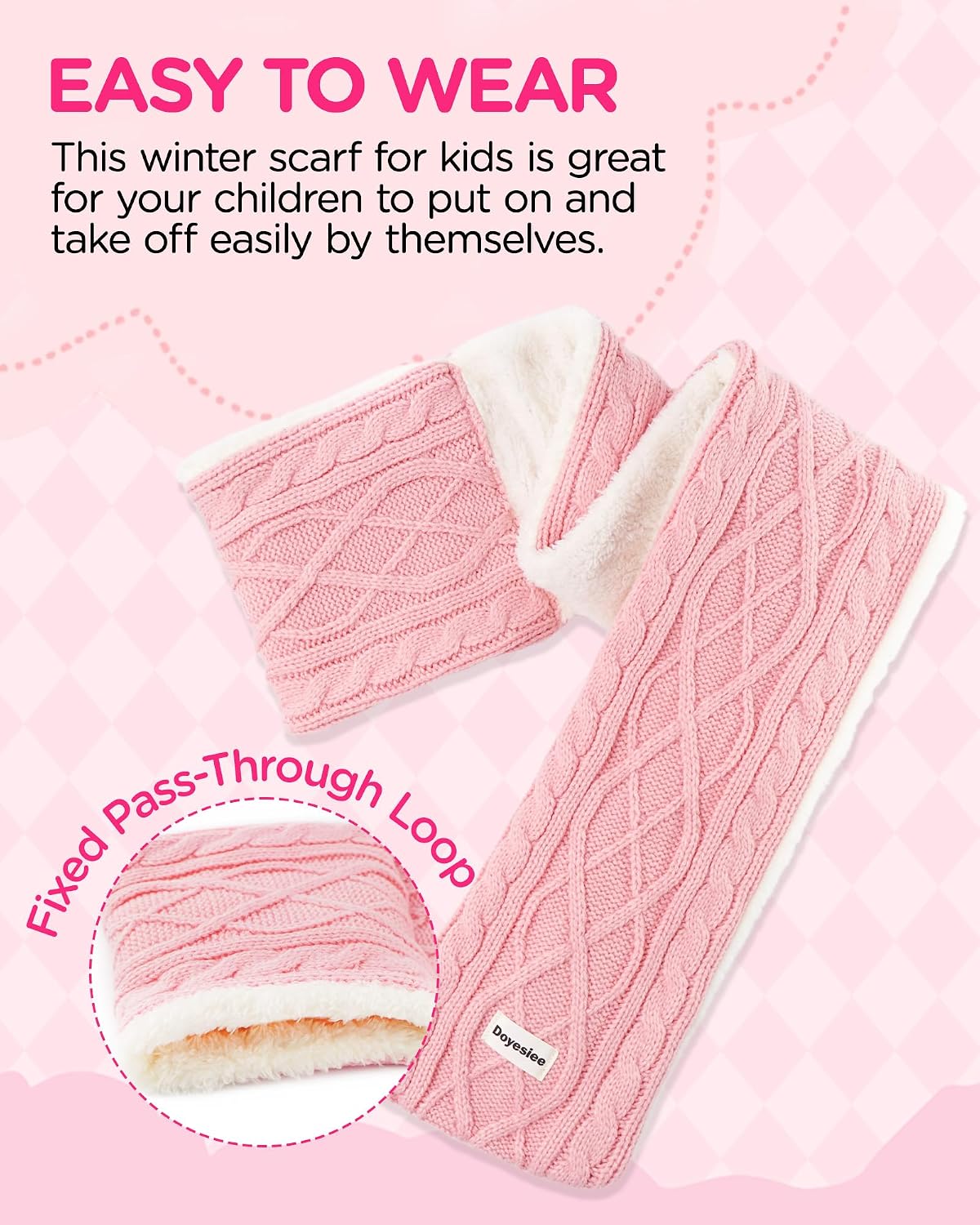 Kids Scarf for Girls Boys, Winter Long Fleece Plush Scarves Knitted Cross Tie Neck Warmer for Cold Weather