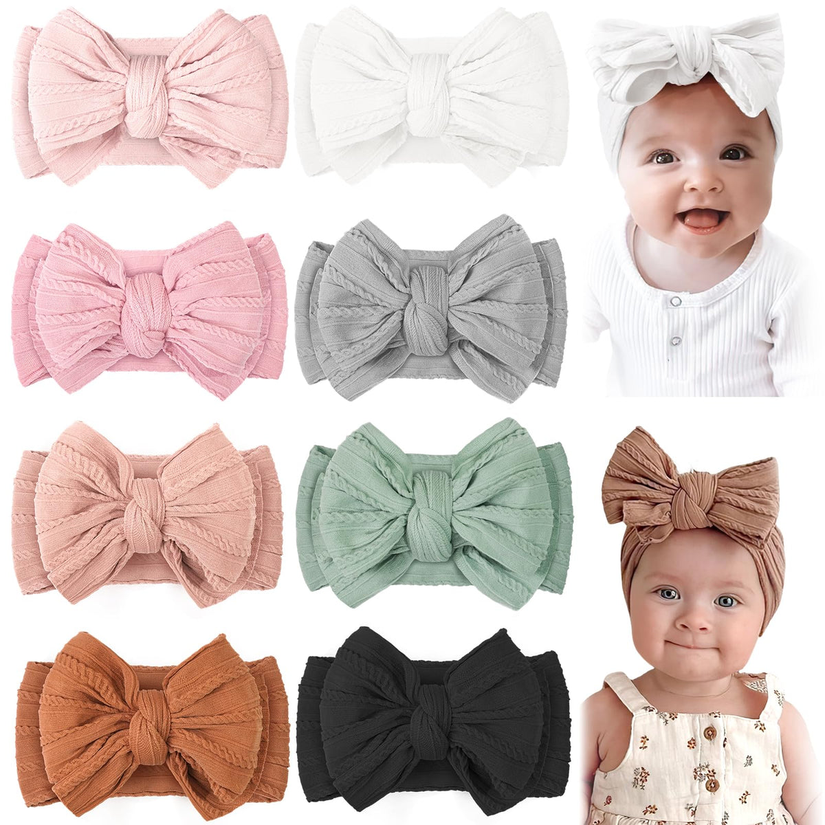 CÉLLOT 20 Colors Super Stretchy Soft Knot Baby Girl Headbands with Hair Bows Nylon Head Wrap For Newborn Baby Girls Infants Toddlers Kids