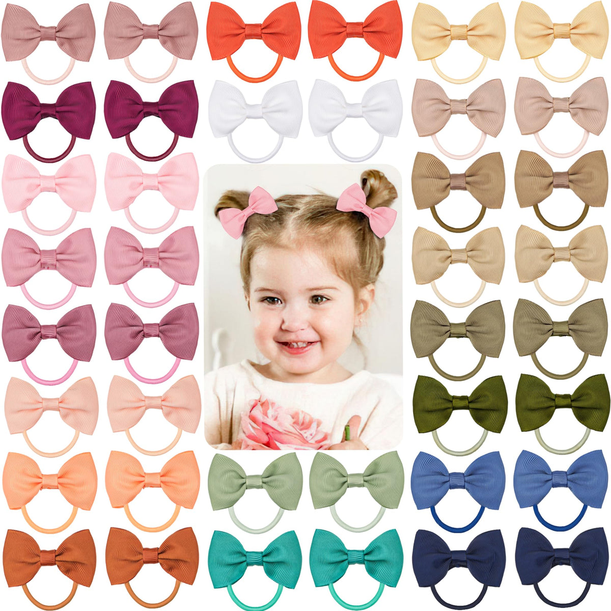 CÉLLOT Baby Hair Ties with Bows,50pc 2 inch Baby Hair Bow Ponytail Holders