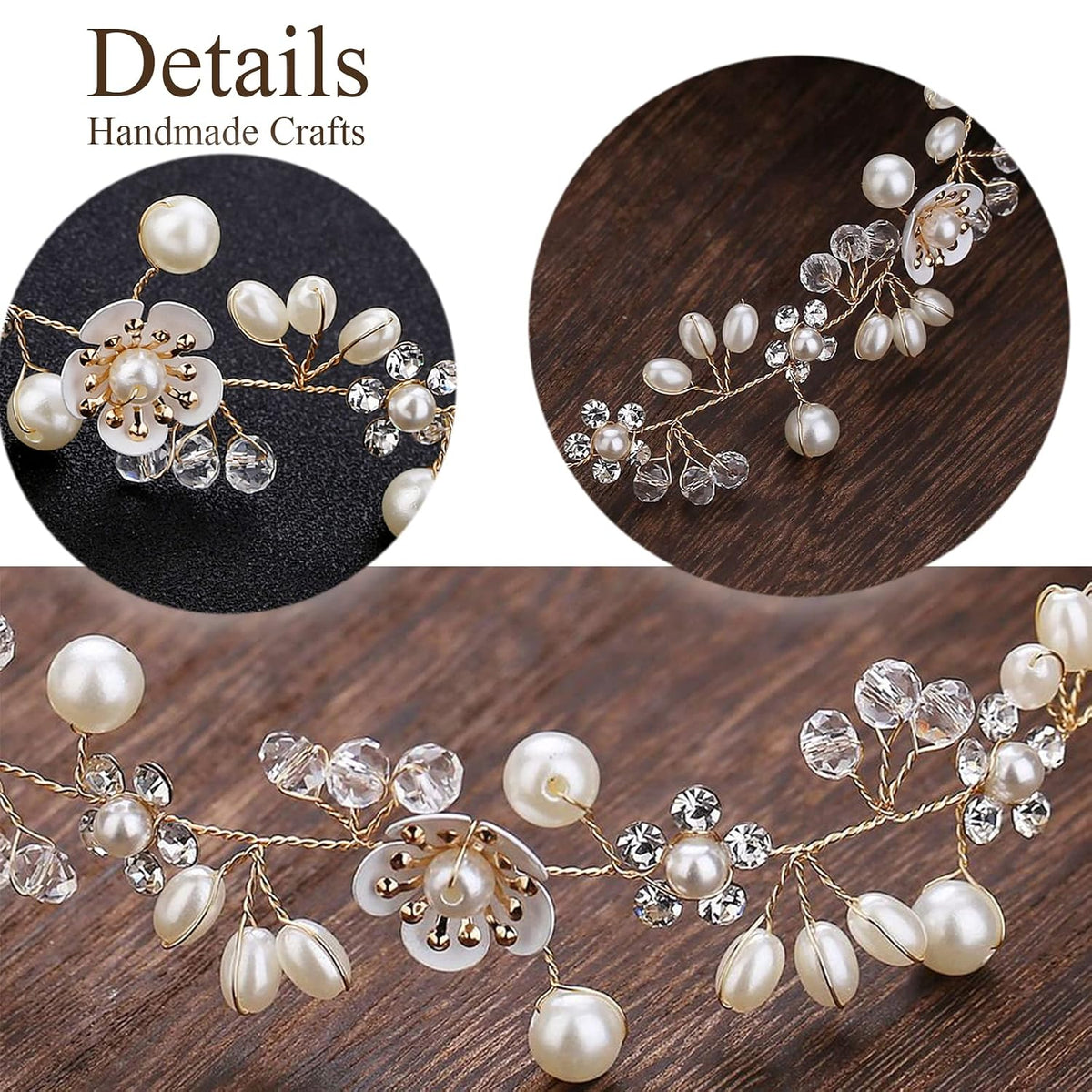 KAYZON Hair Accessories: Bridal Pearl Flower Headpiece Headband for Girls, Flower Girls, and Women (Gold)