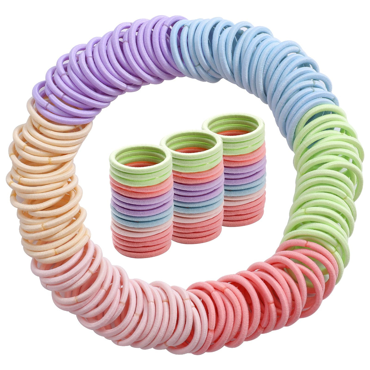 360PCS Hair Accessory Set: Elastic Ponytail Holders, Clear Organizer Box, Rat Tail Comb, 24 Colors for Kids, Toddlers, and Girls