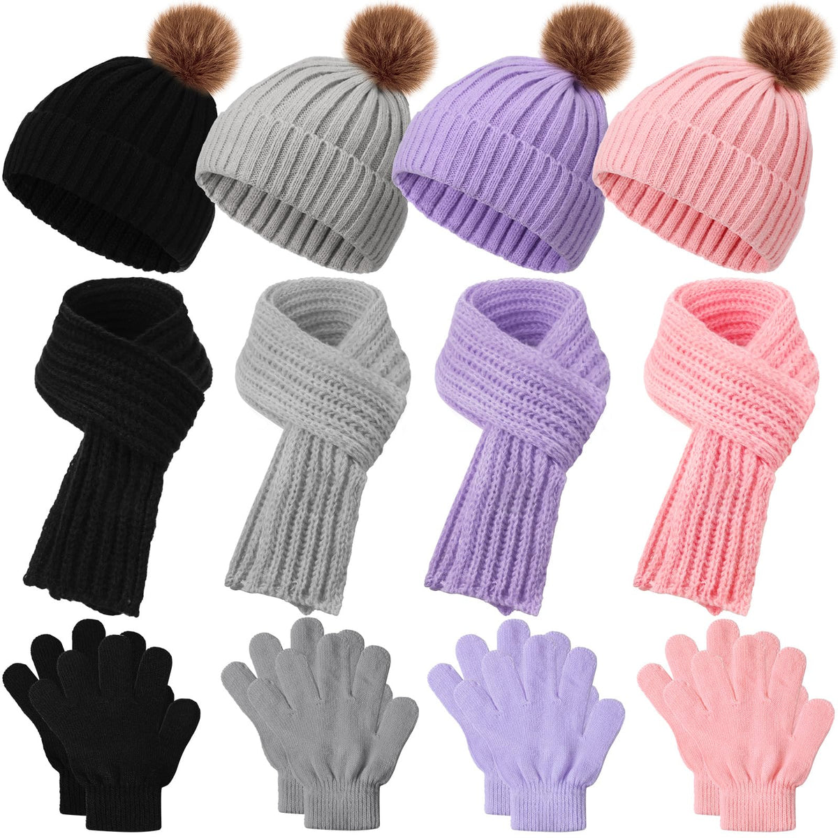 Liitrsh 4 Sets Kids Winter Hat Scarf Gloves Set for Girls