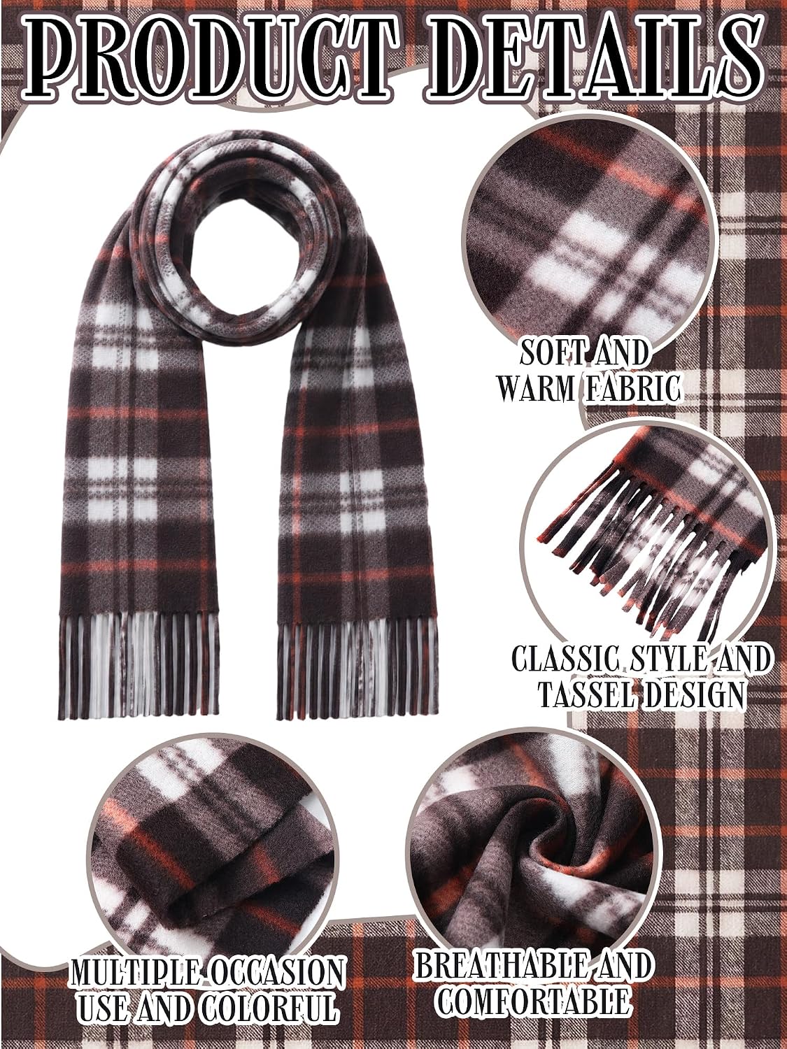 Bencailor 4 Pcs Kids Winter Scarf Kids Buffalo Plaid Scarves Christmas Warm Shawls Scarves Parent Child Scarf for Boys Girls