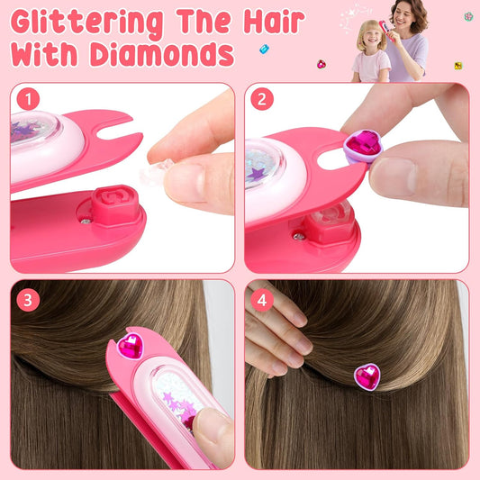 Vunrahsg Hair Gem Stamper Kit Hair Accessories for Girls Toy Bling Hair Styling Tool Reusable Shining Diamonds Hair Bead Jewelry Crafts Styling Head Stuff Birthday Gifts Toys 3 4 5 6 7 8-12 Girl Toys