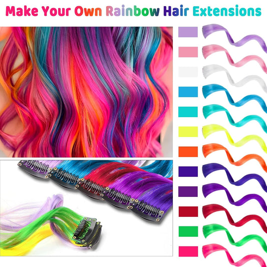 Colored Hair Extensions for Girls Kids, 12 Pcs Colorful Accessories