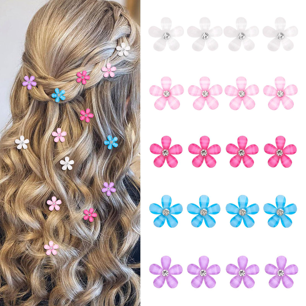 YISSION Colorful Rhinestone Hair Accessories - Mini Flower Hair Clips, Pins & Barrettes for Wedding, Bridal, Girls & Women