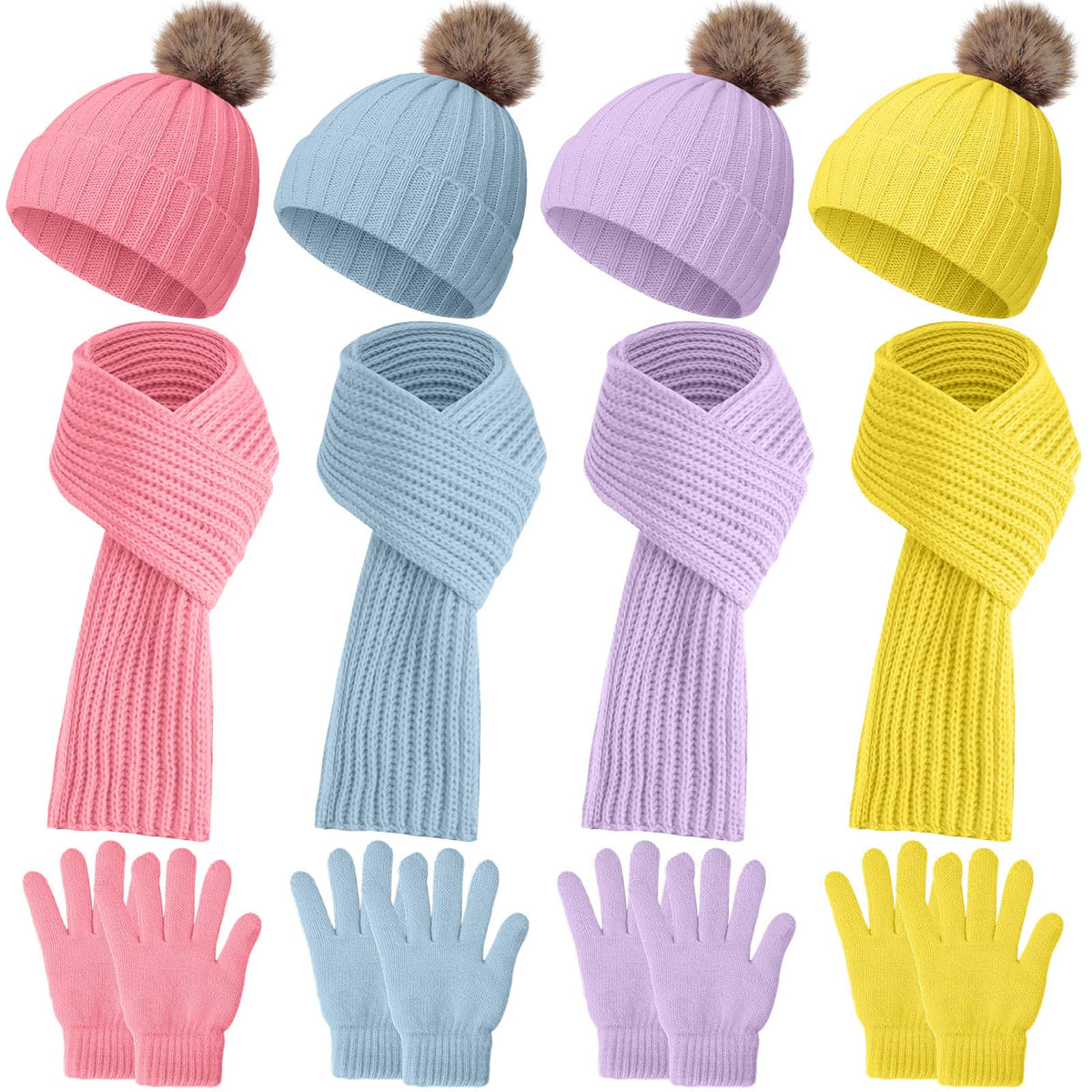 Liitrsh 4 Sets Kids Winter Hat Scarf Gloves Set for Girls