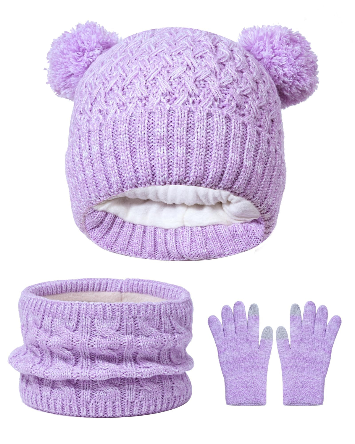 Girls Winter Set,Kids 2-14 Beanie Cap Pom Neck Warmer Gaiter Fleece Lined