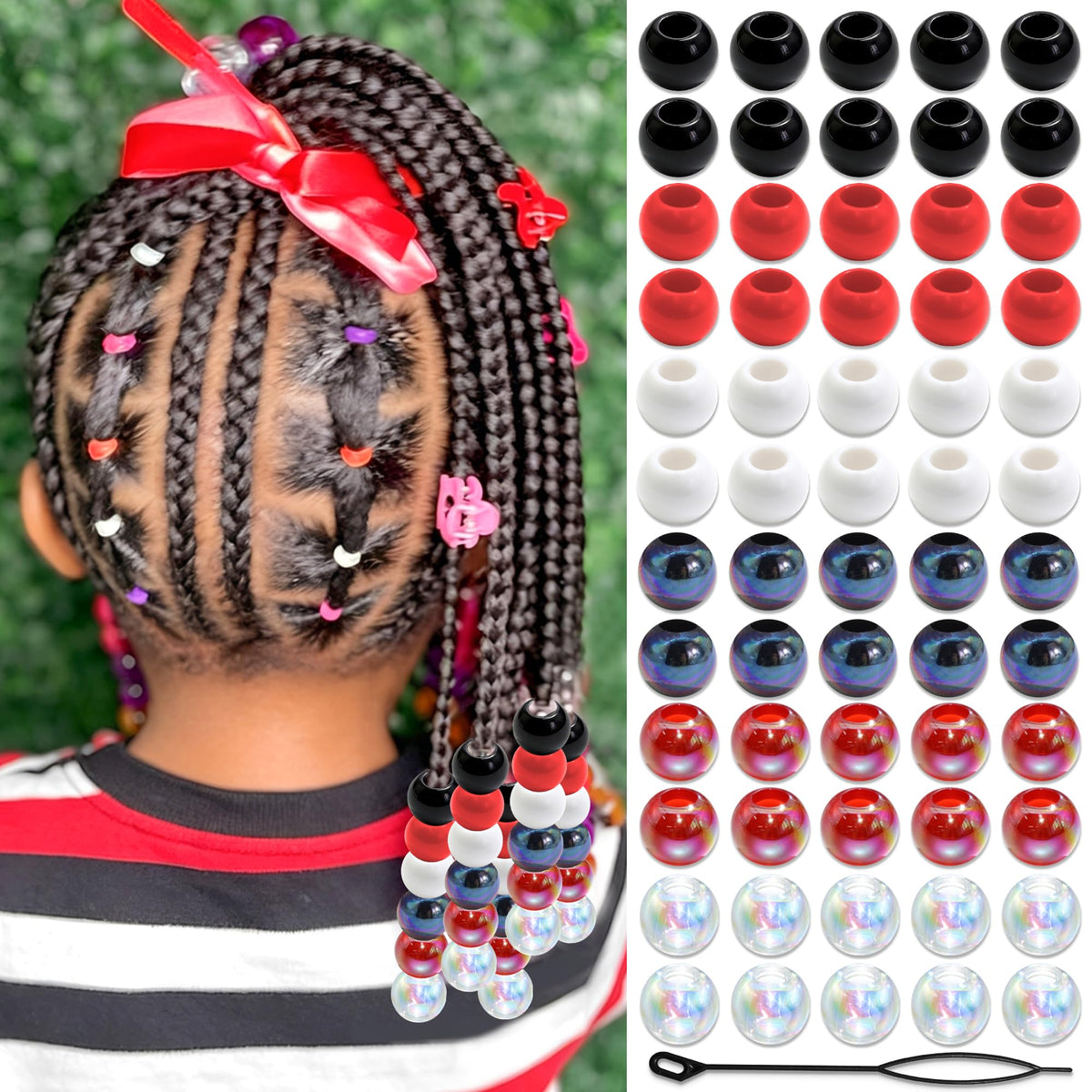 NAISKA 60PCS Blue Pink Hair Beads Purple Beads for Braids Iridescent Mermaid Dreadlock Pony Bead 3 Colors Loc Jewelry Summer Hair Accessories for Kids Girls