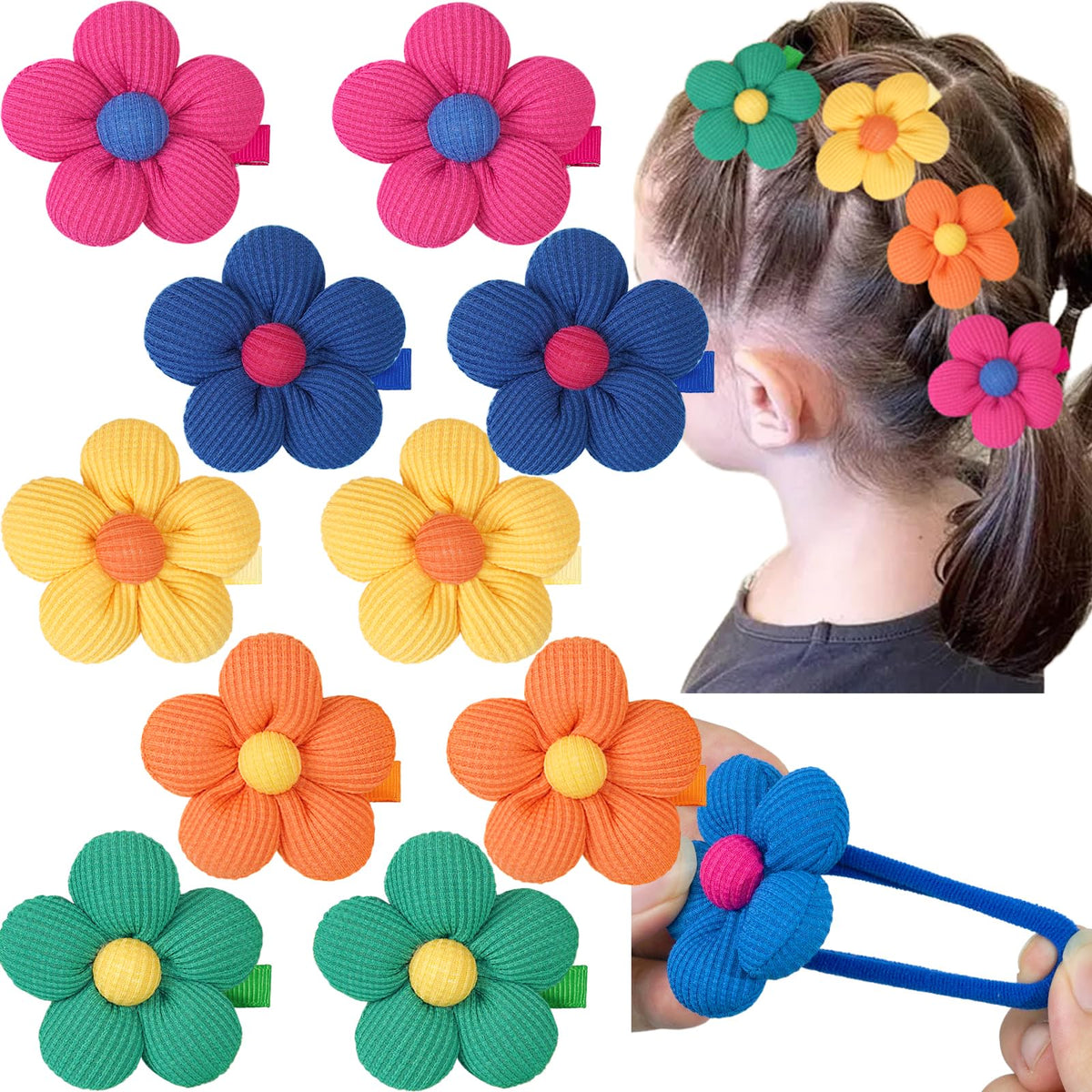 CÉLLOT 10PCS Flower Hair Ties,4cm in Diameter Seamless Nylon Bands, Normal Ponytail Holders for Girls,Teens and Women