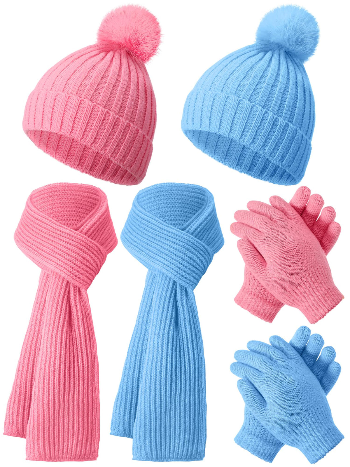 JaGely 2 Sets Kids Winter Hat Gloves Scarf Set Girls Boys