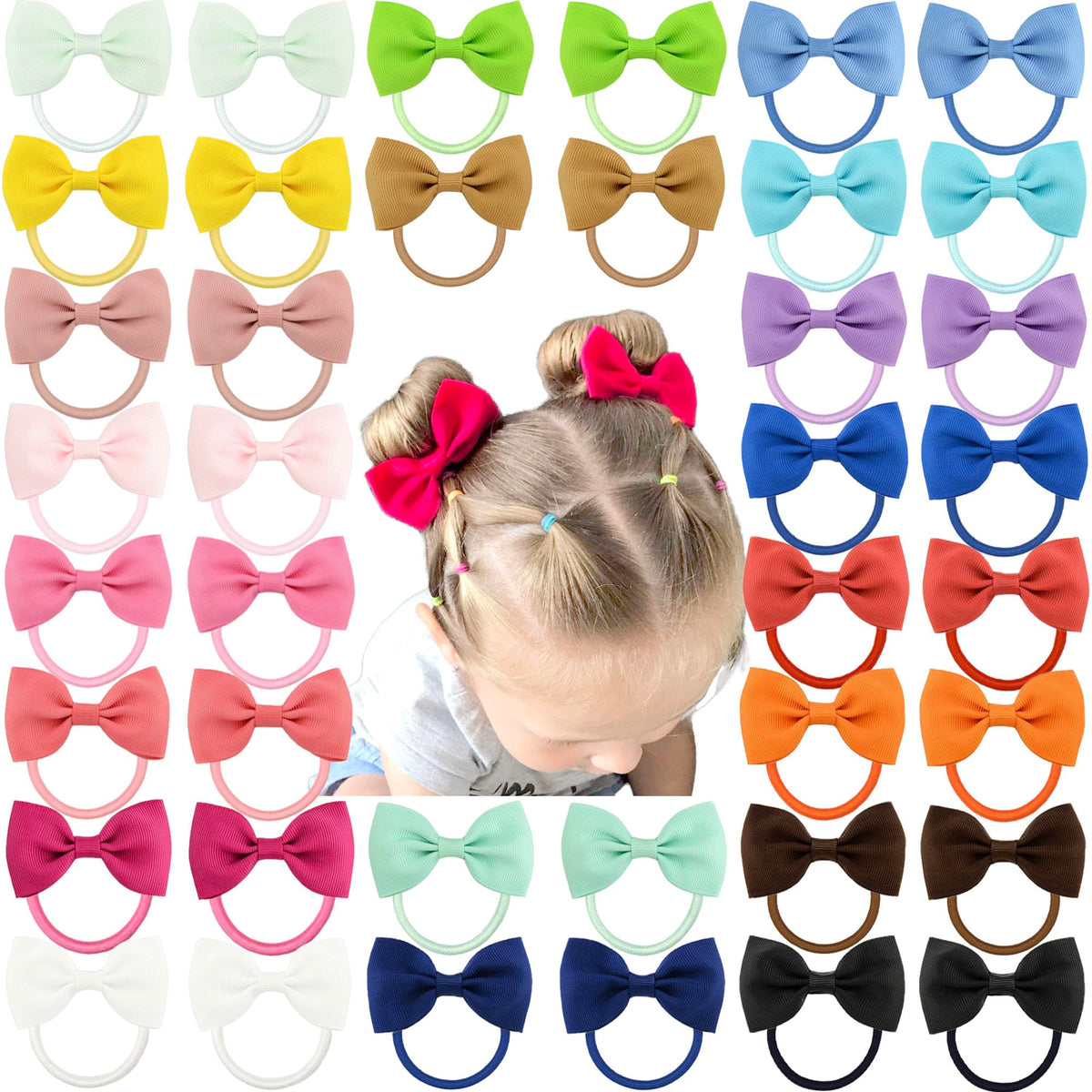 CÉLLOT Baby Hair Ties with Bows,50pc 2 inch Baby Hair Bow Ponytail Holders