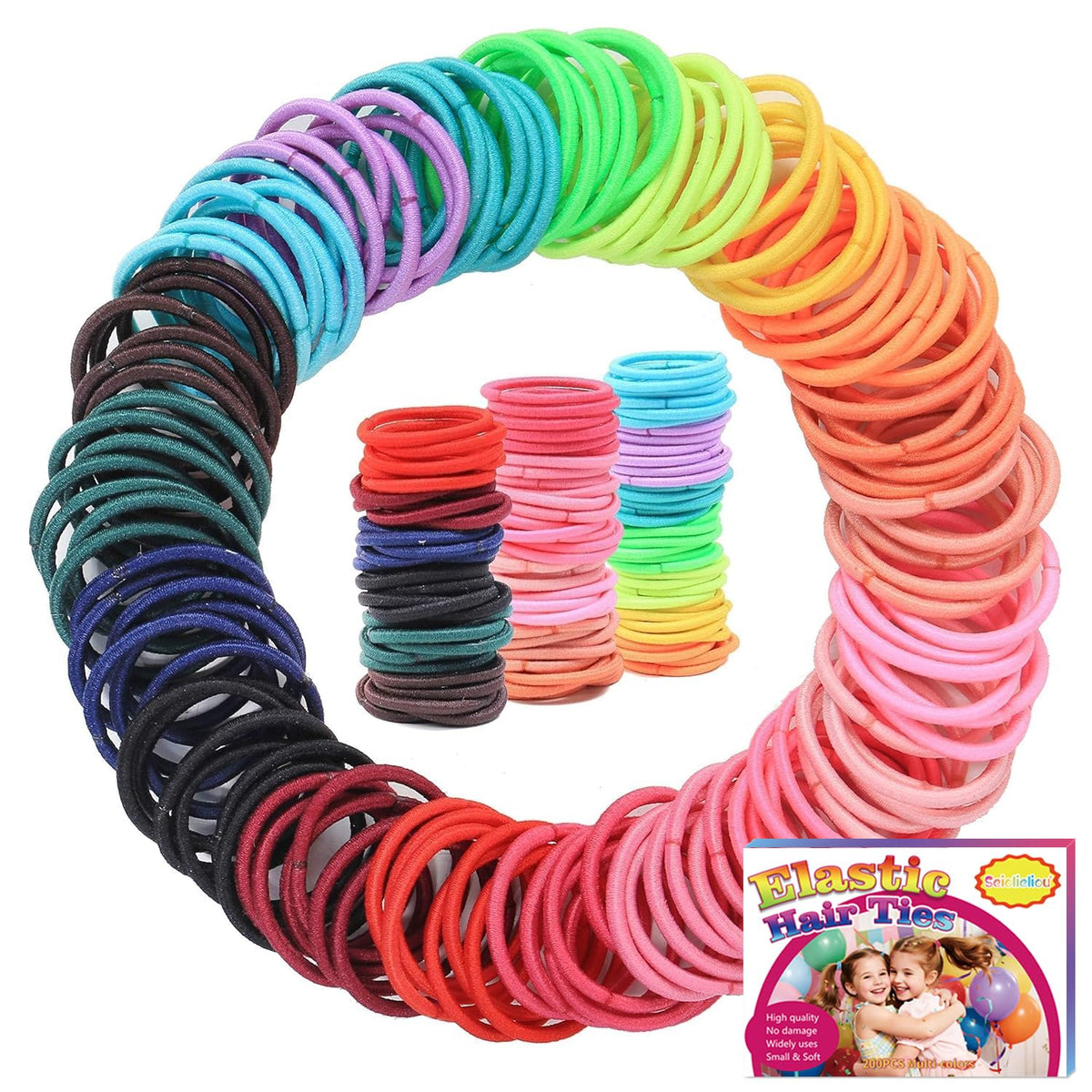 360PCS Hair Accessory Set: Elastic Ponytail Holders, Clear Organizer Box, Rat Tail Comb, 24 Colors for Kids, Toddlers, and Girls