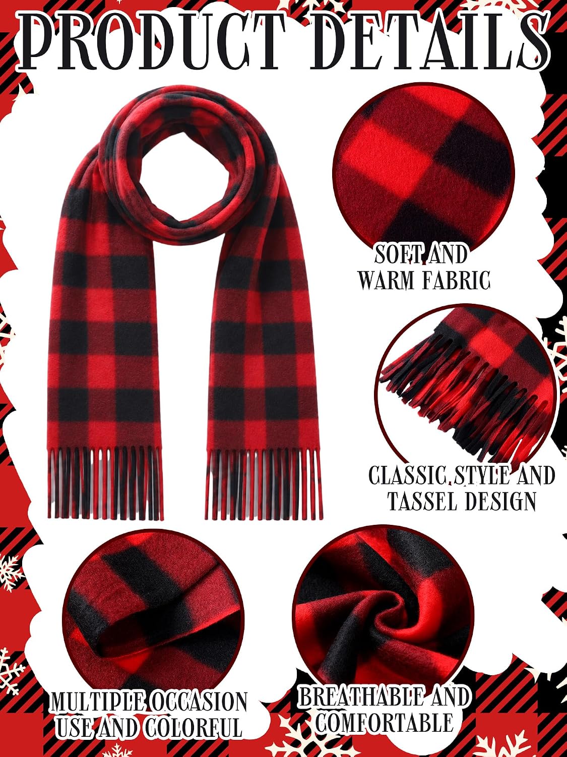 Bencailor 4 Pcs Kids Winter Scarf Kids Buffalo Plaid Scarves Christmas Warm Shawls Scarves Parent Child Scarf for Boys Girls