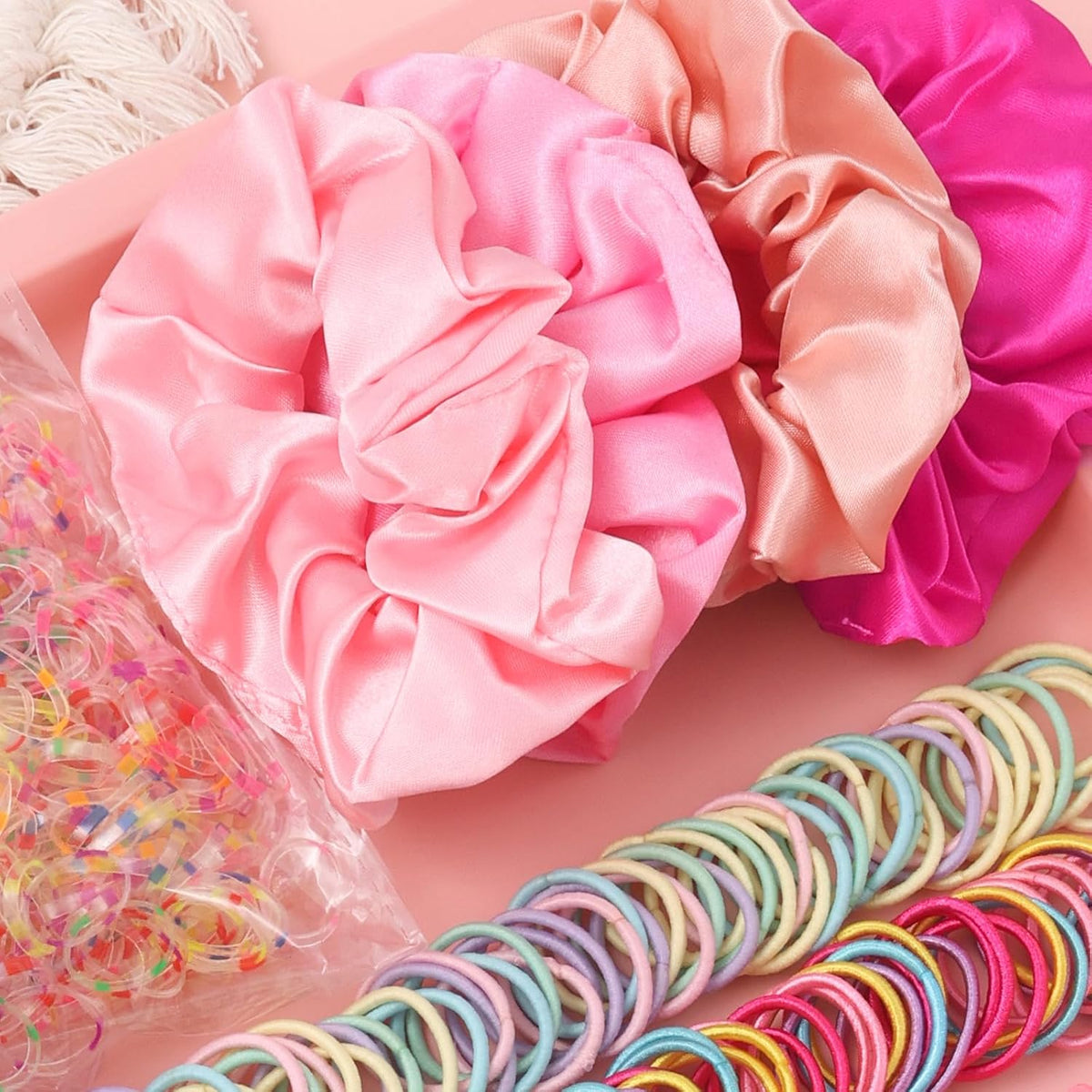Rosvia Hair Accessories Set for Girls,Toddler Colorful Elastic Hair Ties with Gift Box 505PCS, Cute Rabbit Ear Hair Ties, Mini Flower Claw Clips and Butterfly Hair Clips,Satin Silk Scrunchies