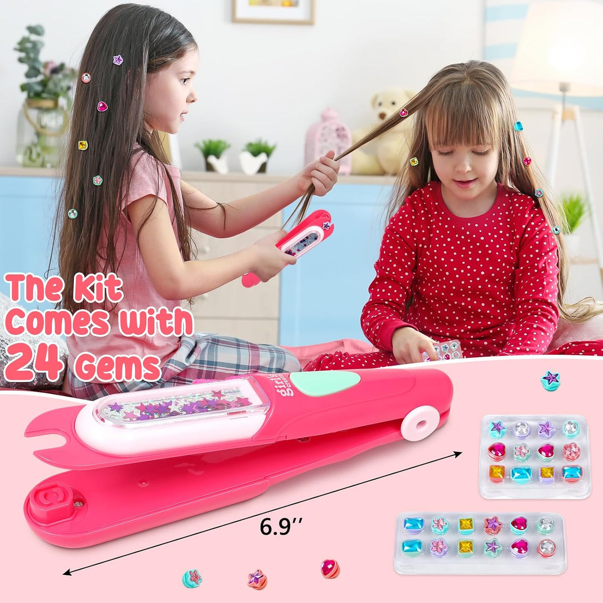 Vunrahsg Hair Gem Stamper Kit Hair Accessories for Girls Toy Bling Hair Styling Tool Reusable Shining Diamonds Hair Bead Jewelry Crafts Styling Head Stuff Birthday Gifts Toys 3 4 5 6 7 8-12 Girl Toys