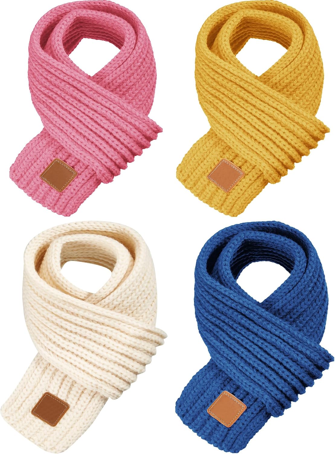 4 Pieces Kids Knitted Scarf Winter Solid Color Toddler Warmer Scarf for Boy Girl