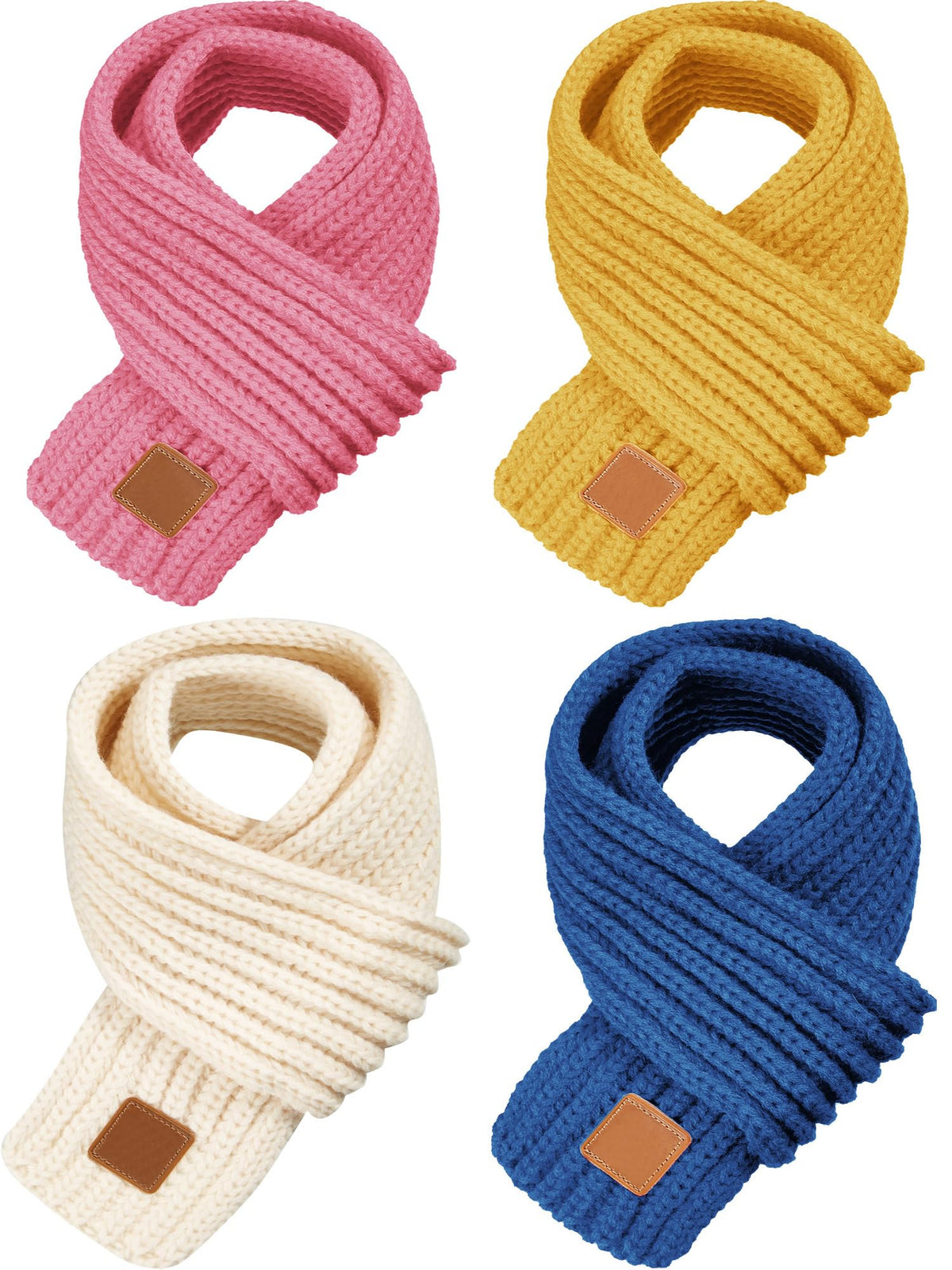 4 Pieces Kids Knitted Scarf Winter Solid Color Toddler Warmer Scarf for Boy Girl