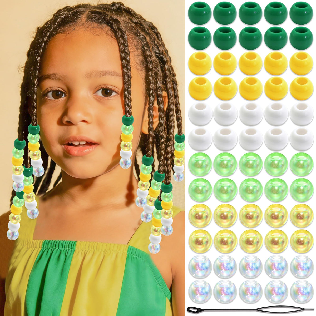 NAISKA 60PCS Blue Pink Hair Beads Purple Beads for Braids Iridescent Mermaid Dreadlock Pony Bead 3 Colors Loc Jewelry Summer Hair Accessories for Kids Girls
