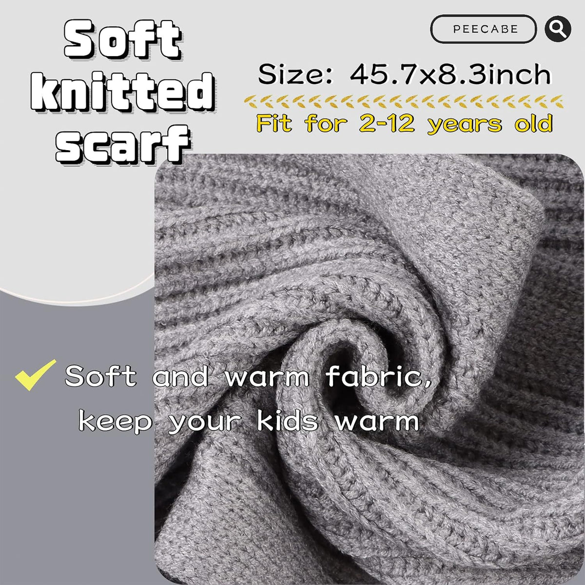 Peecabe Kids Knit Scarf Neck Warmer Soft Warm Winter Classic for Boys Girls